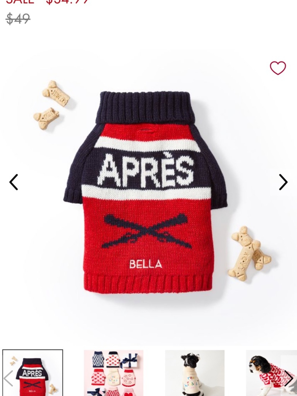 Size small No monogram Red & Navy 'APRÈS' Knitted Dog Sweater - Picture 3 of 3